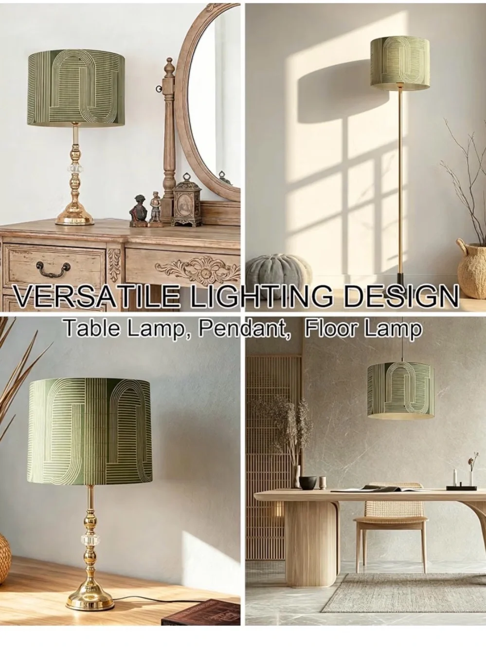 Modern Green Patterned bamboo Lamp Shade new